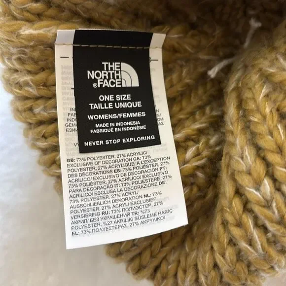 The North Face Cozy chunky knit bobble hat in beige - Picture 5 of 6